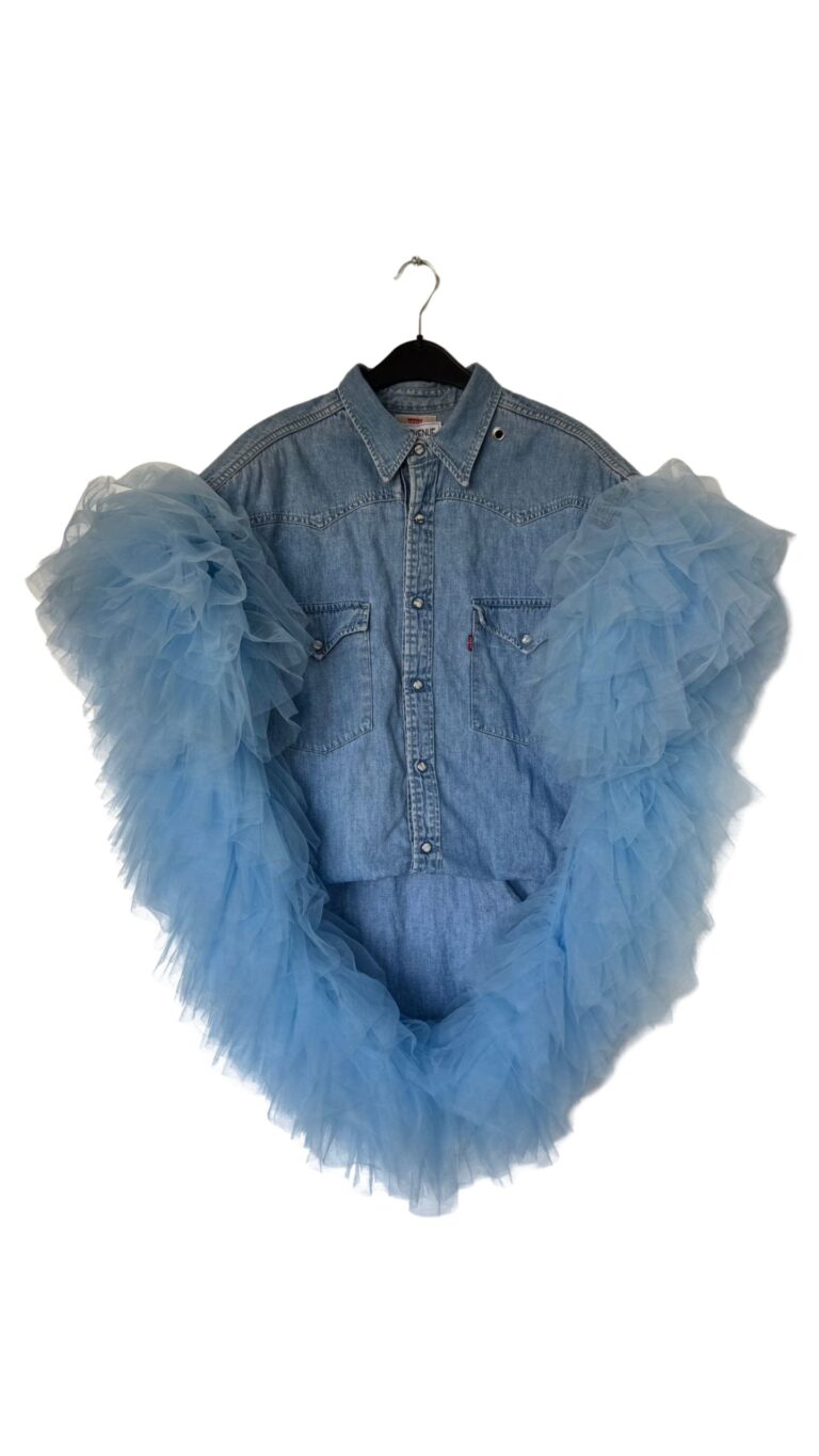 Fun tulle upcycle Levis one of a kind denim shirt