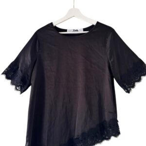 Elegant Satin look asymmetrical top with lace him