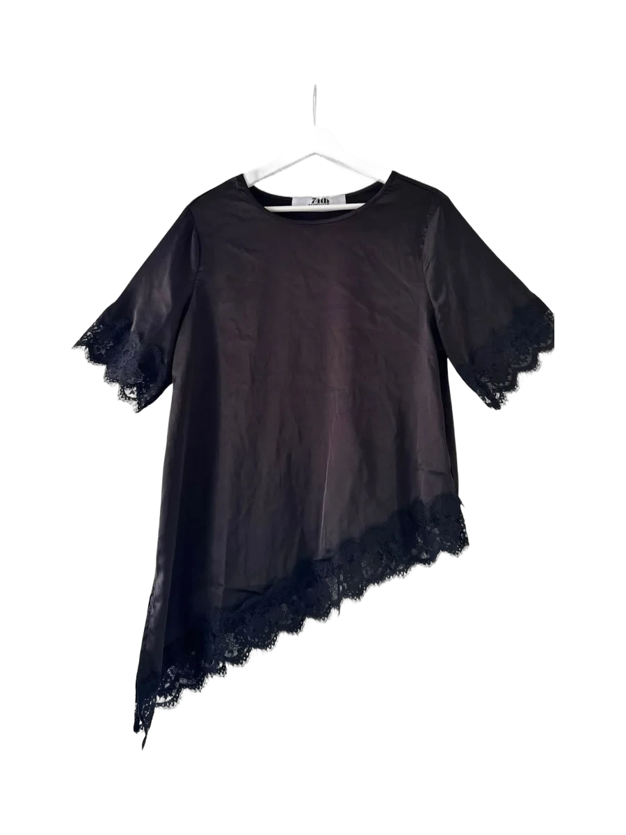 Elegant Satin look asymmetrical top with lace him